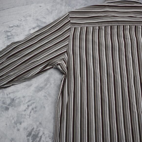 Perry Ellis Shirt Mens L Black Long Sleeve Striped Collared Casual Button Up - Picture 14 of 16